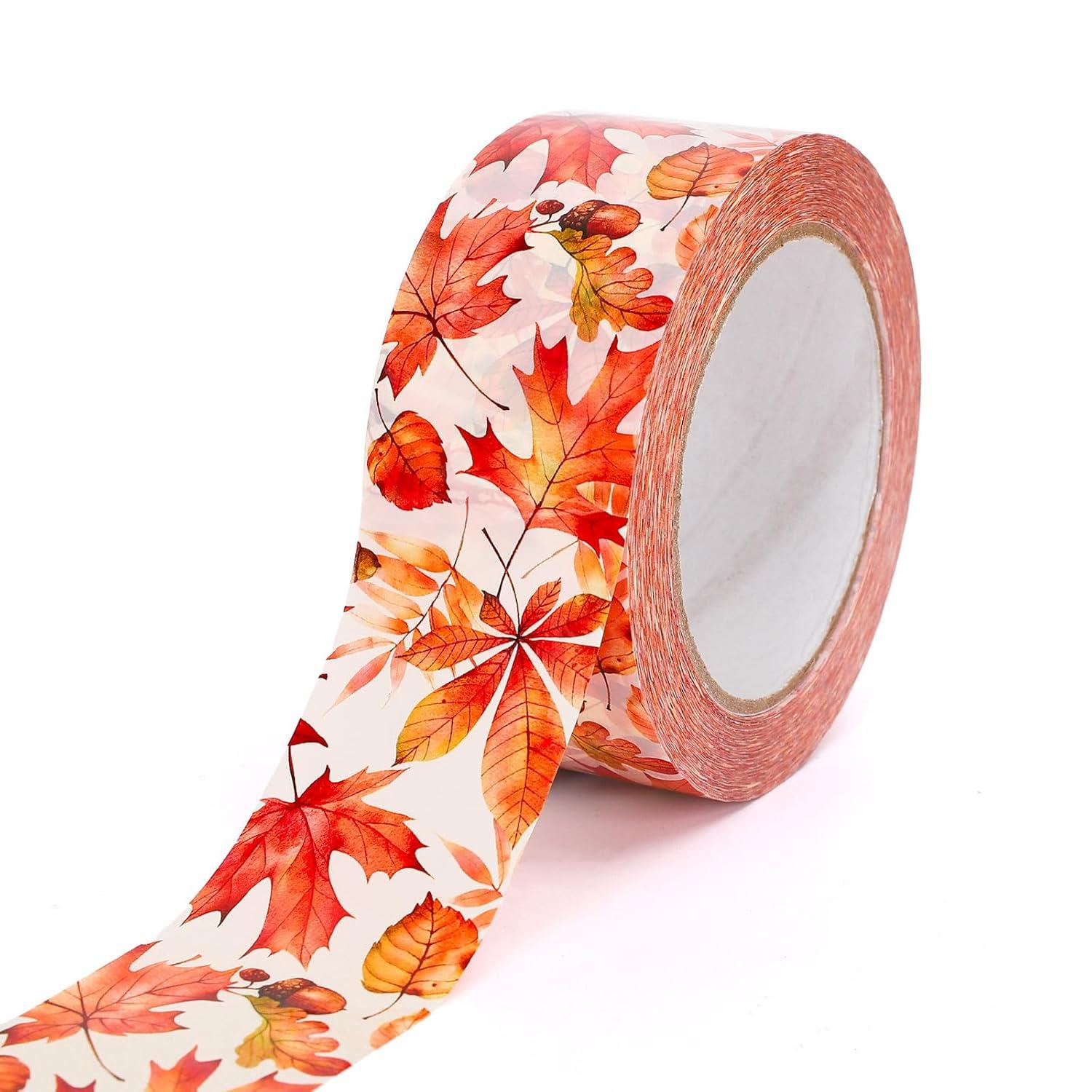 imageWhaline 109 Yard Halloween Packaging Tape Black Spider Web Bat Spider Pattern Tape Waterproof Shipping Tape for Small Business DIY Crafts Box Carton DecorAutumn Leaves