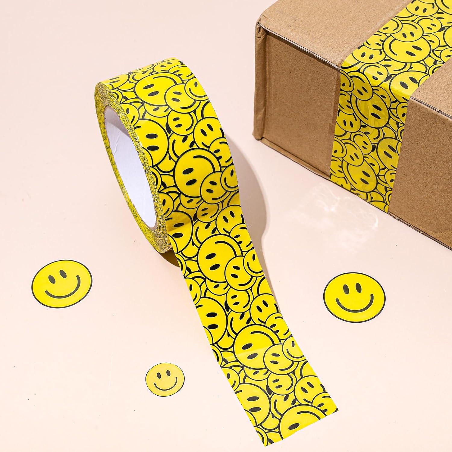 imageWhaline 109 Yard Halloween Packaging Tape Black Spider Web Bat Spider Pattern Tape Waterproof Shipping Tape for Small Business DIY Crafts Box Carton DecorSmile face