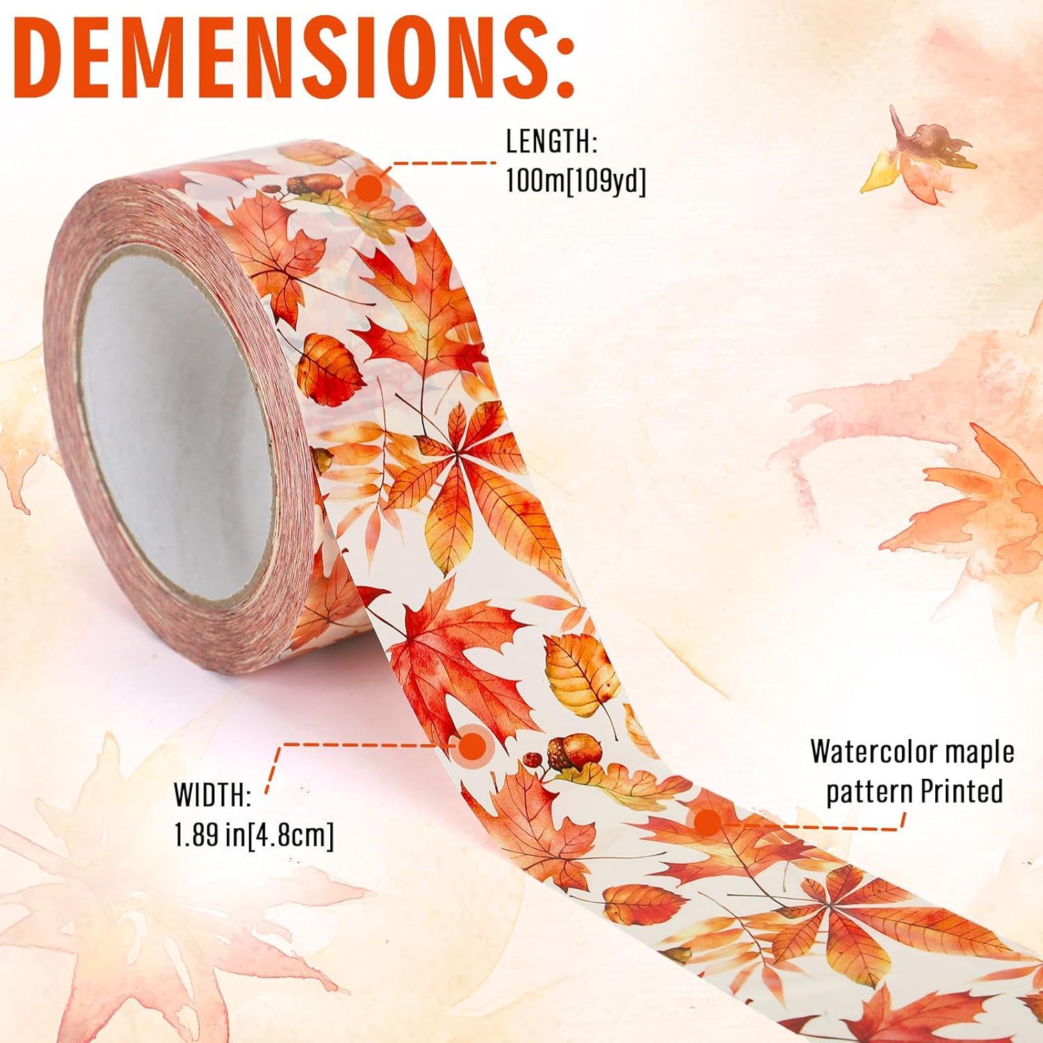 imageWhaline 109 Yard Halloween Packaging Tape Black Spider Web Bat Spider Pattern Tape Waterproof Shipping Tape for Small Business DIY Crafts Box Carton DecorAutumn Leaves