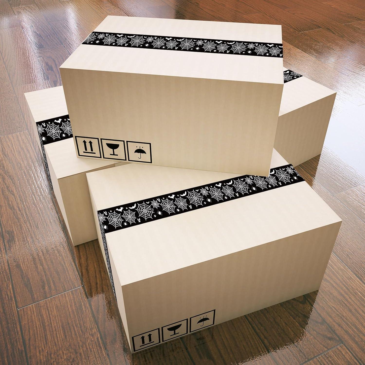 imageWhaline 109 Yard Halloween Packaging Tape Black Spider Web Bat Spider Pattern Tape Waterproof Shipping Tape for Small Business DIY Crafts Box Carton DecorBlack Spider Web