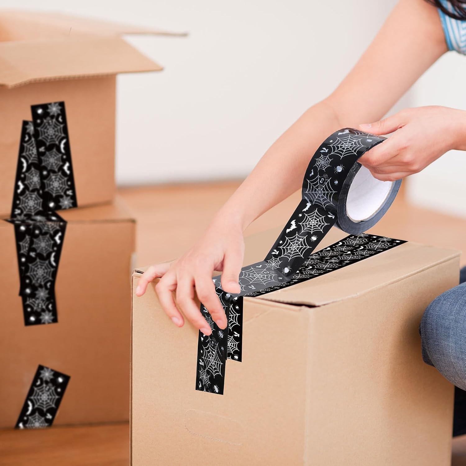 imageWhaline 109 Yard Halloween Packaging Tape Black Spider Web Bat Spider Pattern Tape Waterproof Shipping Tape for Small Business DIY Crafts Box Carton DecorBlack Spider Web