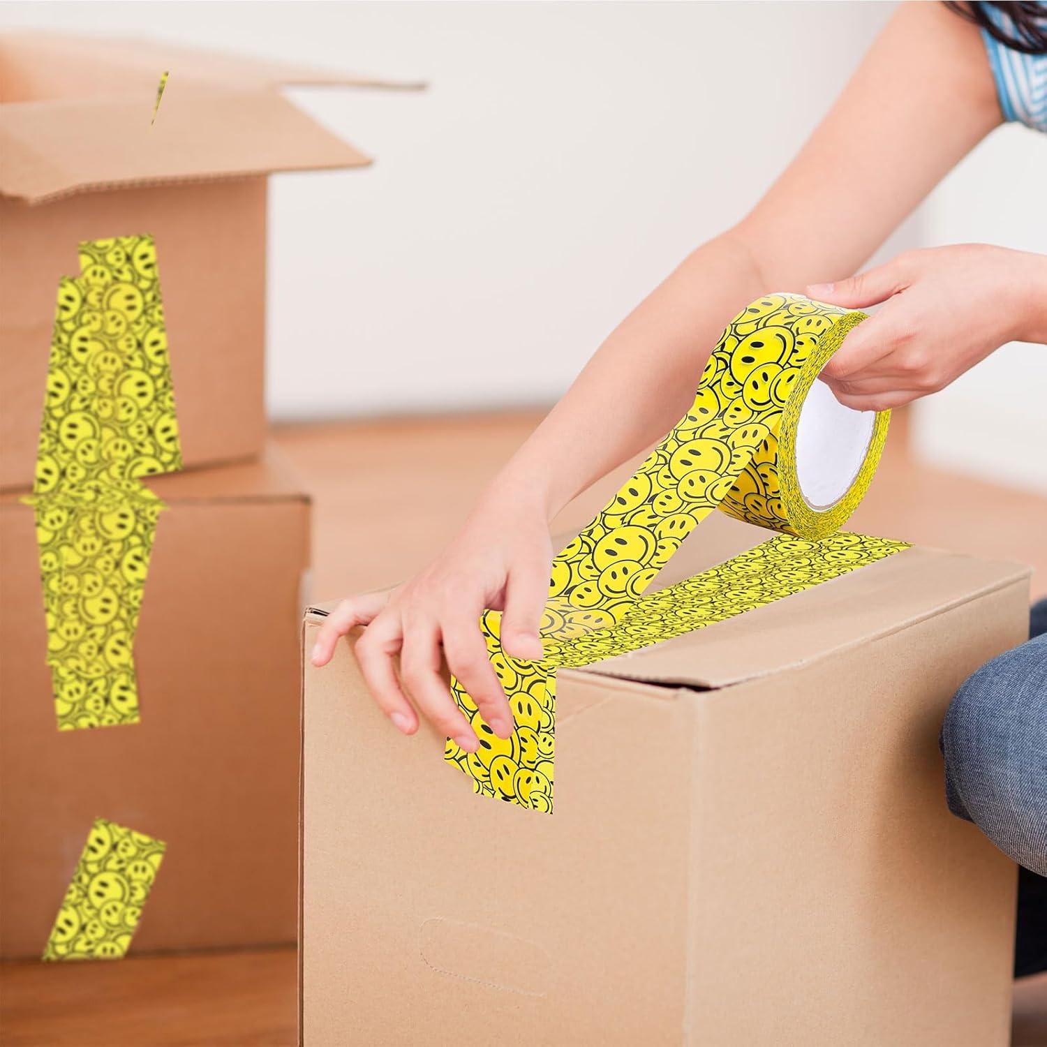 imageWhaline 109 Yard Halloween Packaging Tape Black Spider Web Bat Spider Pattern Tape Waterproof Shipping Tape for Small Business DIY Crafts Box Carton DecorSmile face