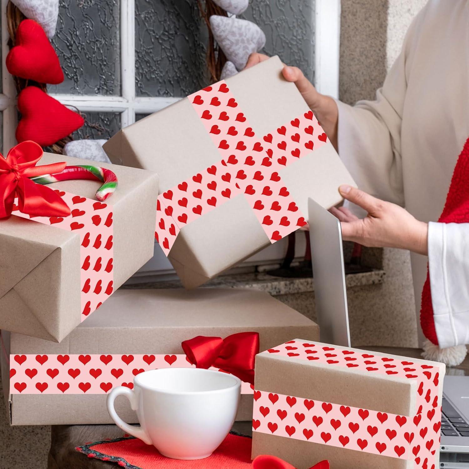 imageWhaline 109 Yard Halloween Packaging Tape Black Spider Web Bat Spider Pattern Tape Waterproof Shipping Tape for Small Business DIY Crafts Box Carton DecorPink Red Love Heart