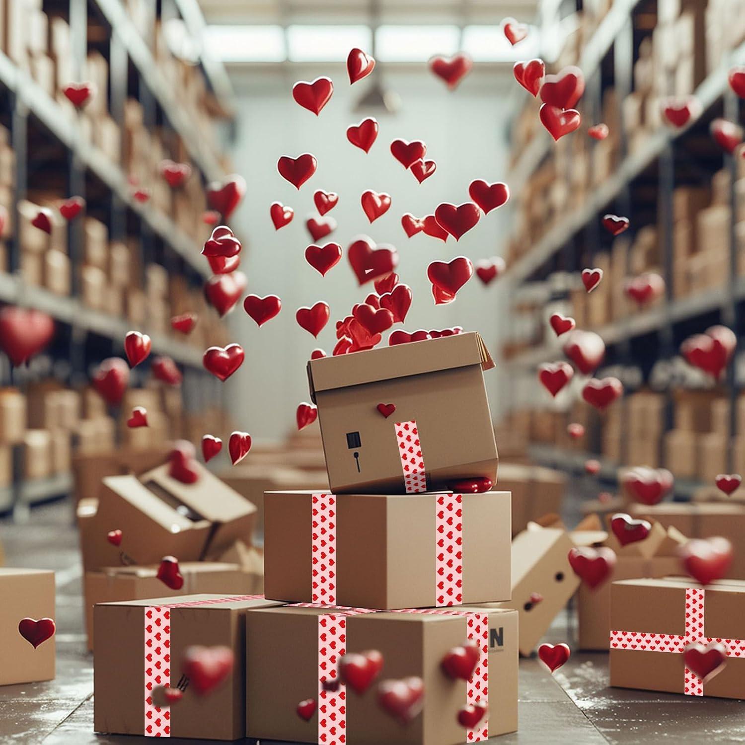 imageWhaline 109 Yard Halloween Packaging Tape Black Spider Web Bat Spider Pattern Tape Waterproof Shipping Tape for Small Business DIY Crafts Box Carton DecorPink Red Love Heart