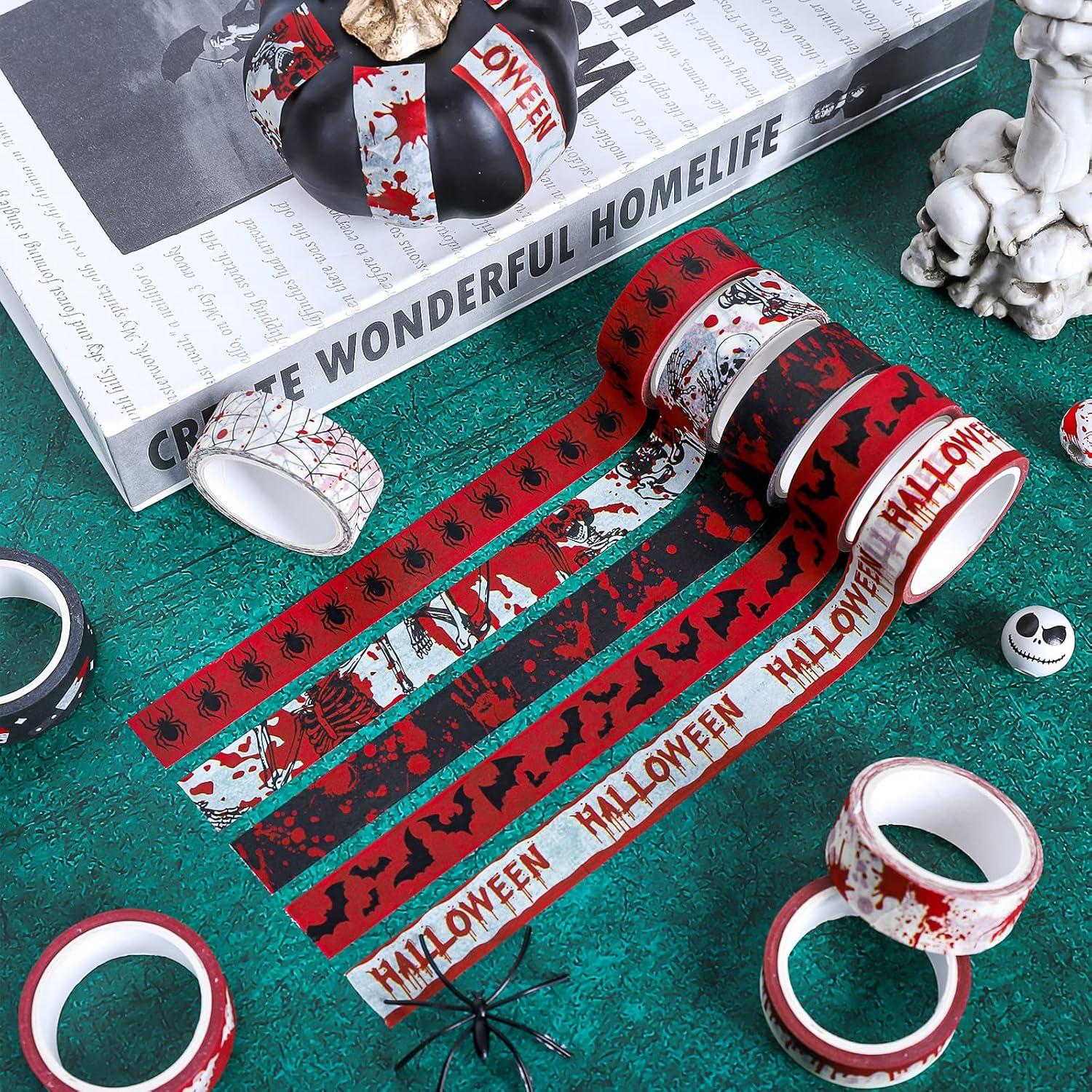 imageWhaline 12 Rolls Halloween Bloody Washi Tapes Blood Spatter Spooky Bloodstain Skull Ghost Masking Tapes 15mm Scary Bloody Washi Tape Set for Scrapbook Journal DIY Craft Gift Wrapping 164FtHalloween
