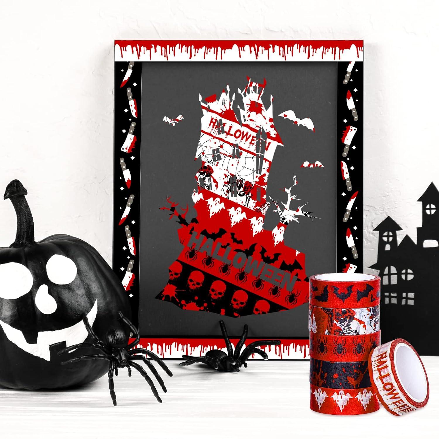 imageWhaline 12 Rolls Halloween Bloody Washi Tapes Blood Spatter Spooky Bloodstain Skull Ghost Masking Tapes 15mm Scary Bloody Washi Tape Set for Scrapbook Journal DIY Craft Gift Wrapping 164FtHalloween
