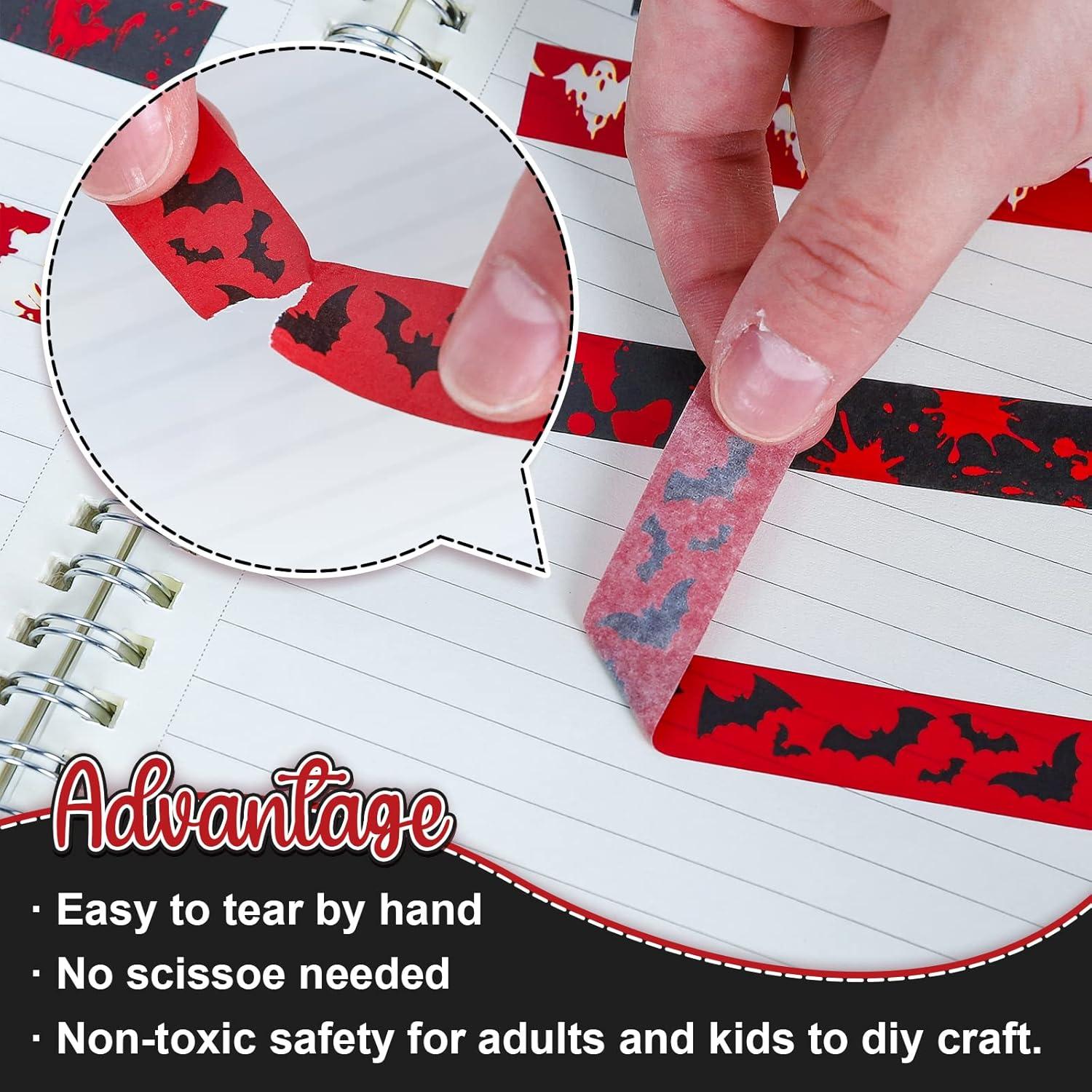 imageWhaline 12 Rolls Halloween Bloody Washi Tapes Blood Spatter Spooky Bloodstain Skull Ghost Masking Tapes 15mm Scary Bloody Washi Tape Set for Scrapbook Journal DIY Craft Gift Wrapping 164FtHalloween