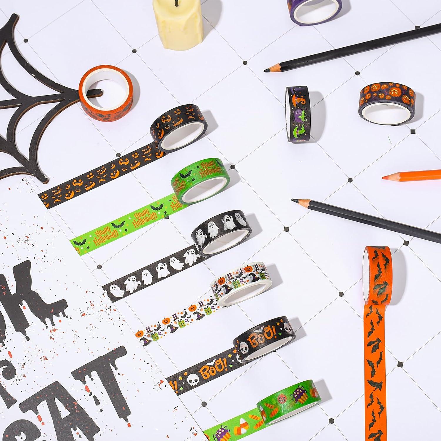 imageWhaline 12 Rolls Halloween Washi Tapes Black White Ghost Bat Spider Web Pumpkin Washi Masking Tape 15mm Wide Decorative Halloween Tape Stickers for Scrapbook Gift Wrapping DIY Art Crafts 164FtPurple