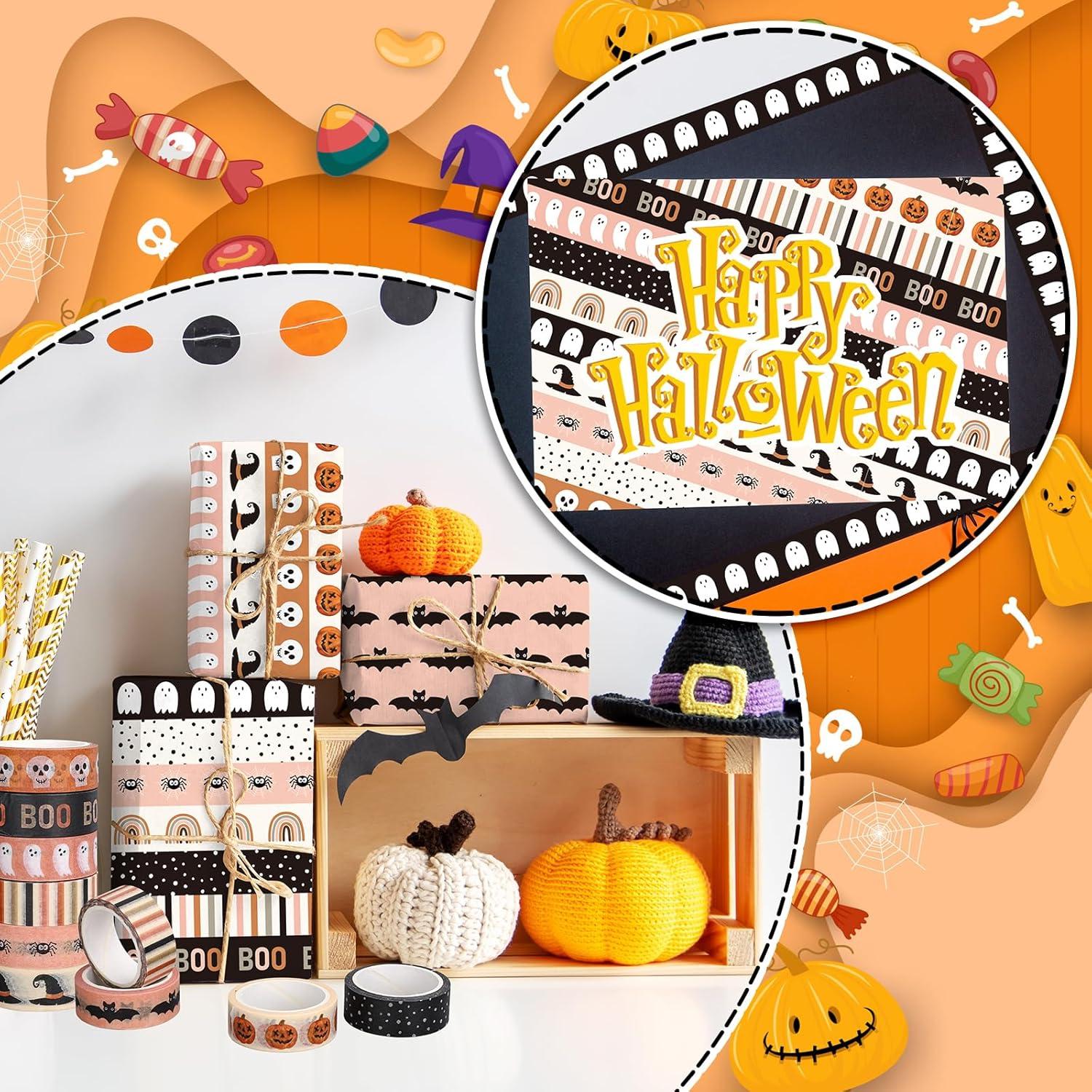 imageWhaline 12 Rolls Halloween Washi Tapes Black White Ghost Bat Spider Web Pumpkin Washi Masking Tape 15mm Wide Decorative Halloween Tape Stickers for Scrapbook Gift Wrapping DIY Art Crafts 164FtBoho