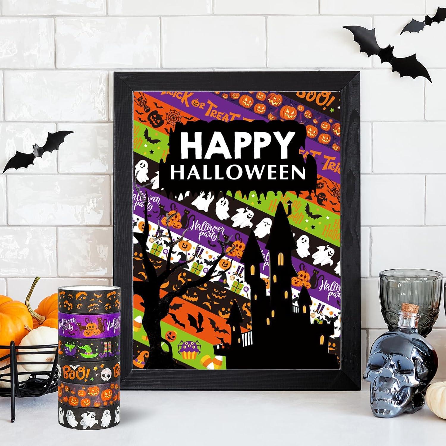 imageWhaline 12 Rolls Halloween Washi Tapes Black White Ghost Bat Spider Web Pumpkin Washi Masking Tape 15mm Wide Decorative Halloween Tape Stickers for Scrapbook Gift Wrapping DIY Art Crafts 164FtPurple