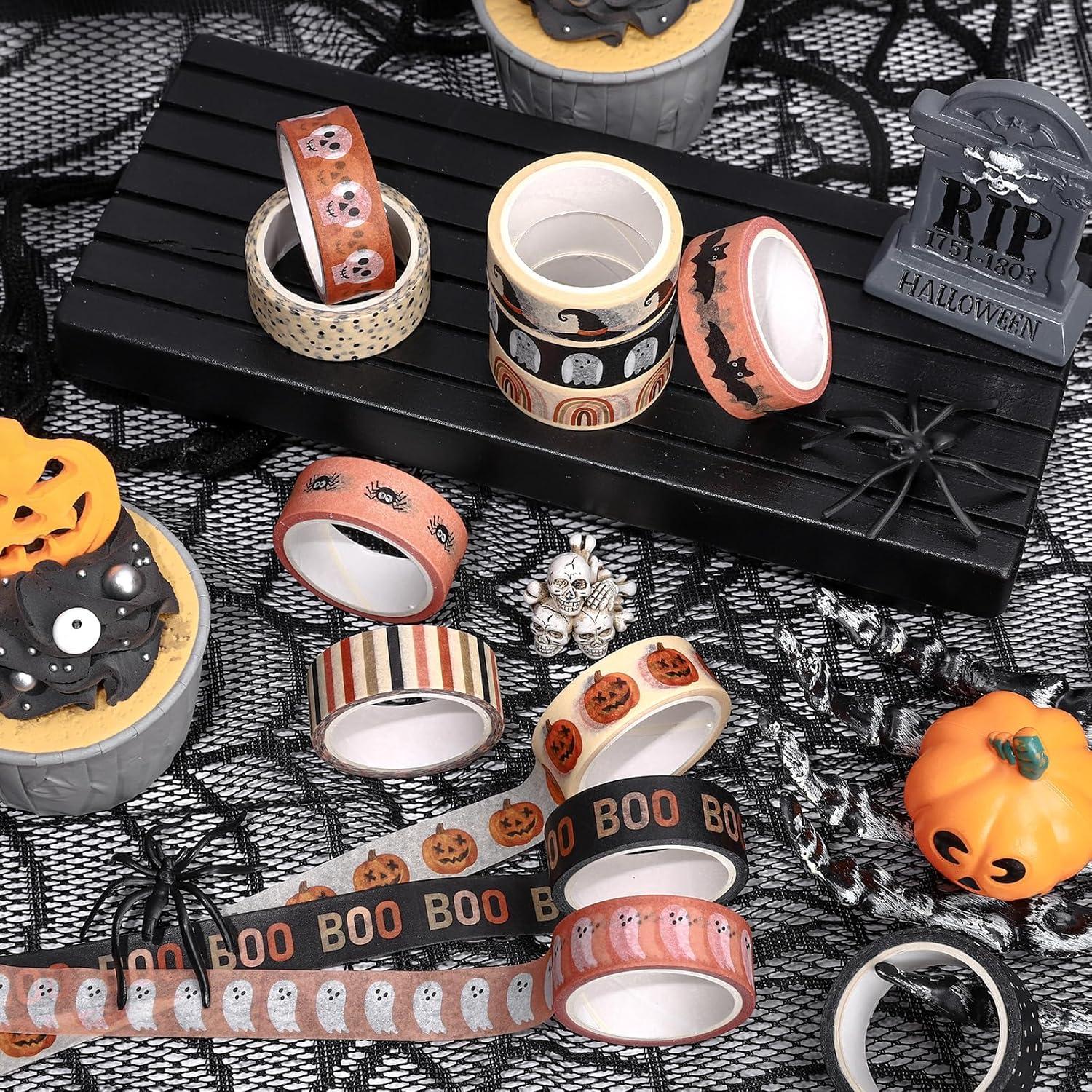 imageWhaline 12 Rolls Halloween Washi Tapes Black White Ghost Bat Spider Web Pumpkin Washi Masking Tape 15mm Wide Decorative Halloween Tape Stickers for Scrapbook Gift Wrapping DIY Art Crafts 164FtBoho