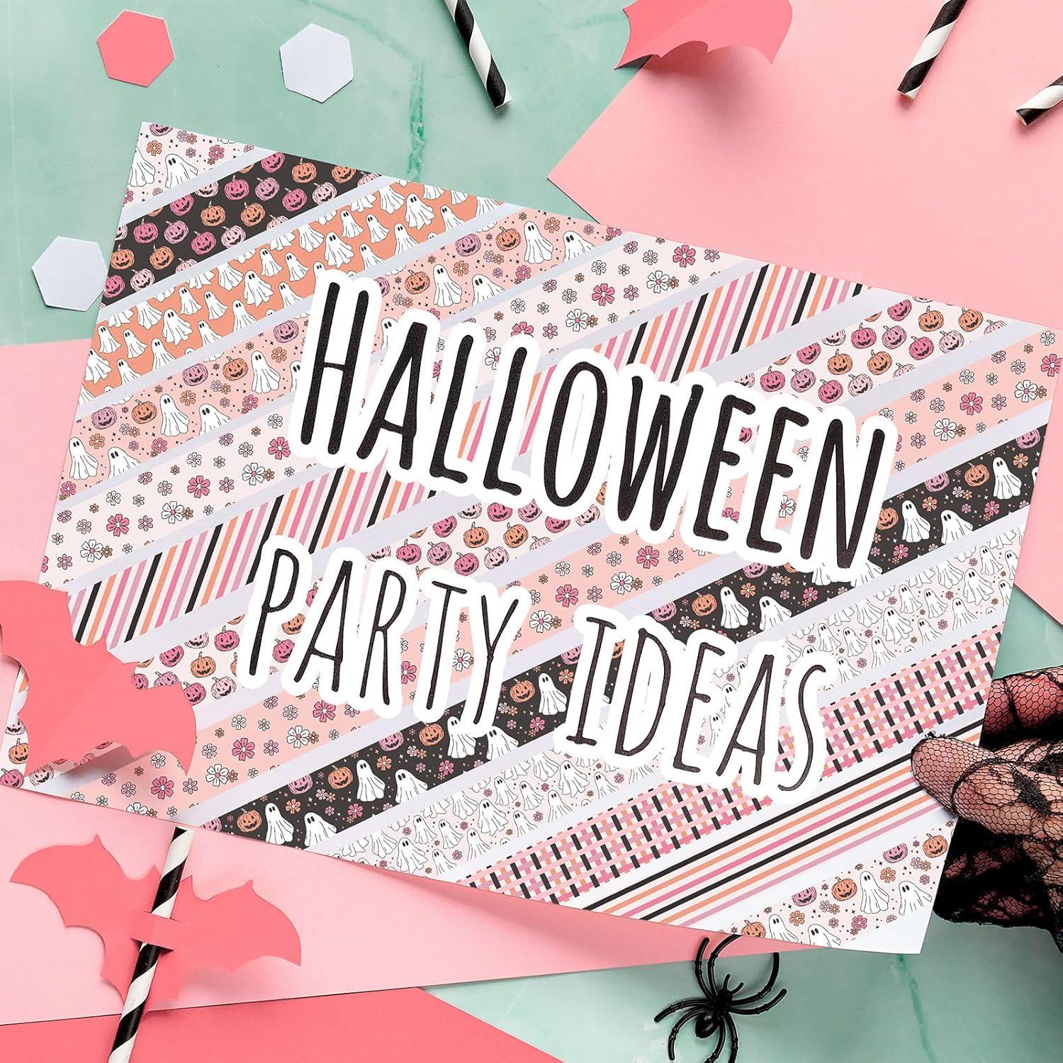 imageWhaline 12 Rolls Halloween Washi Tapes Black White Ghost Bat Spider Web Pumpkin Washi Masking Tape 15mm Wide Decorative Halloween Tape Stickers for Scrapbook Gift Wrapping DIY Art Crafts 164FtPink 1