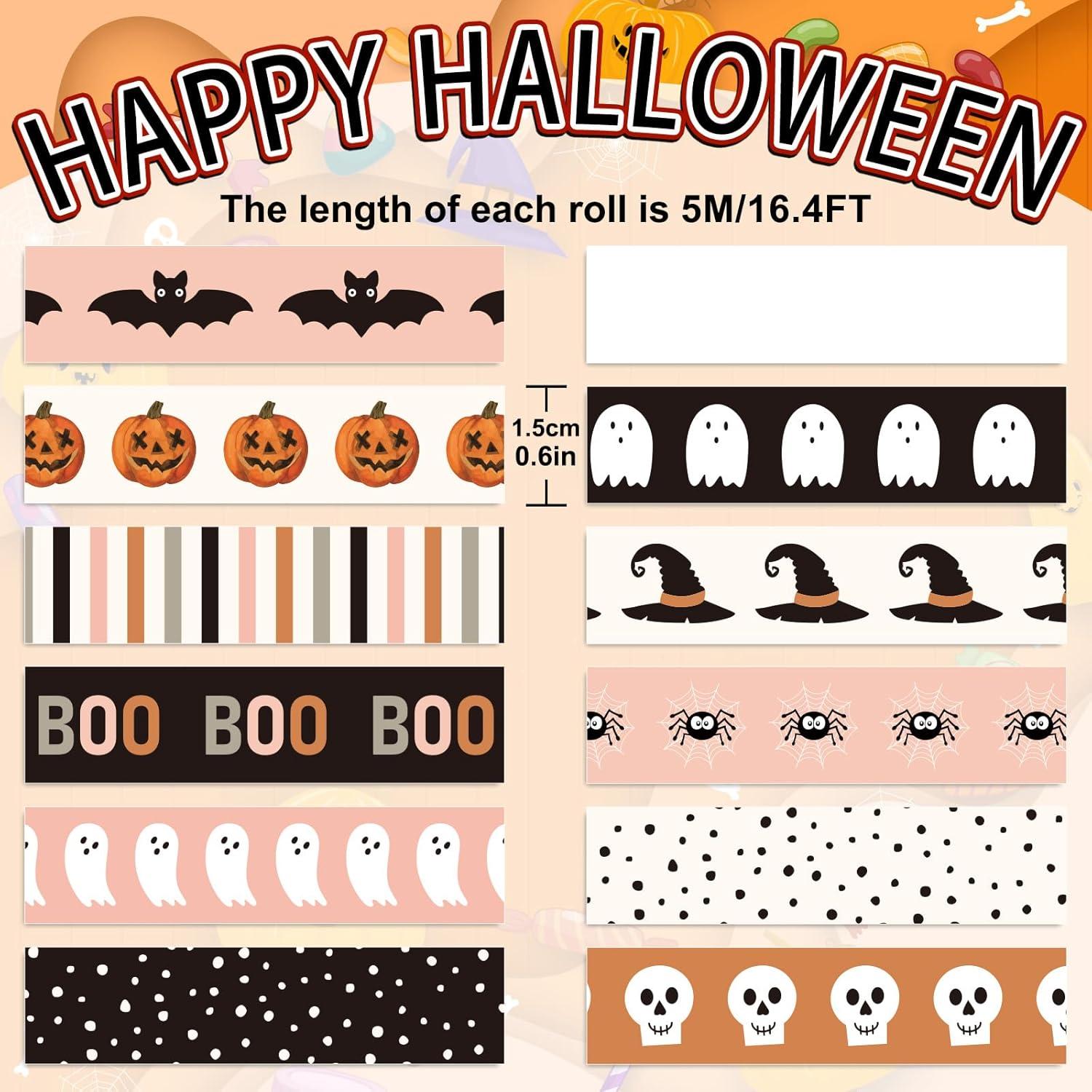 imageWhaline 12 Rolls Halloween Washi Tapes Black White Ghost Bat Spider Web Pumpkin Washi Masking Tape 15mm Wide Decorative Halloween Tape Stickers for Scrapbook Gift Wrapping DIY Art Crafts 164FtBoho