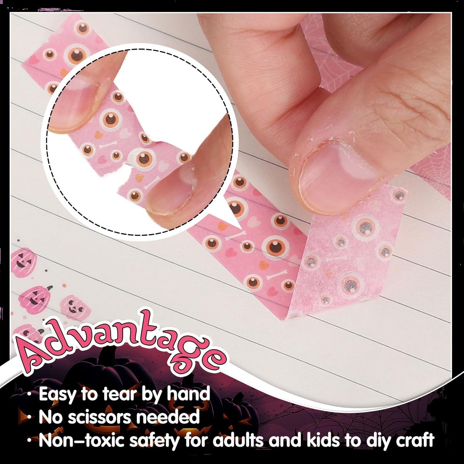 imageWhaline 12 Rolls Halloween Washi Tapes Black White Ghost Bat Spider Web Pumpkin Washi Masking Tape 15mm Wide Decorative Halloween Tape Stickers for Scrapbook Gift Wrapping DIY Art Crafts 164FtPink 2