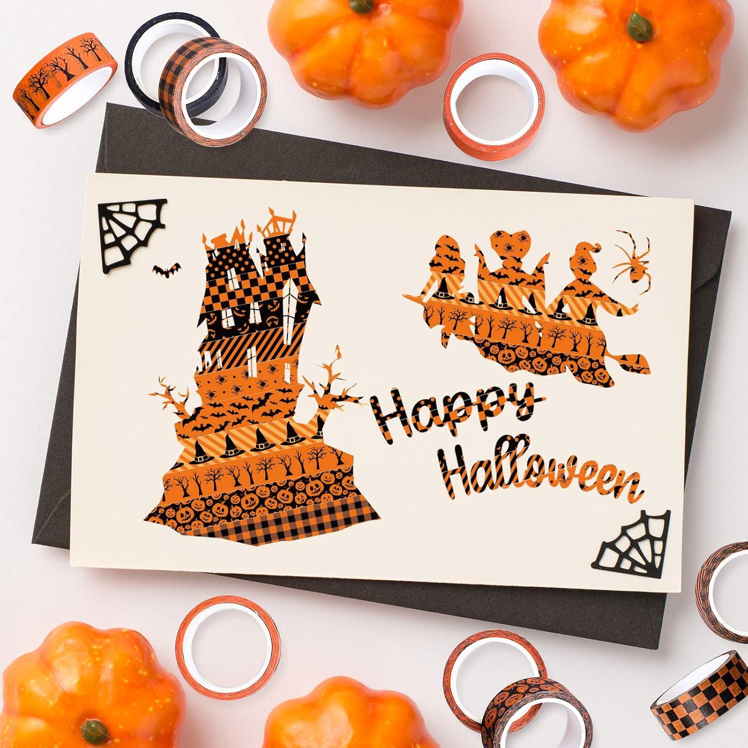 imageWhaline 12 Rolls Halloween Washi Tapes Black White Ghost Bat Spider Web Pumpkin Washi Masking Tape 15mm Wide Decorative Halloween Tape Stickers for Scrapbook Gift Wrapping DIY Art Crafts 164FtOrange