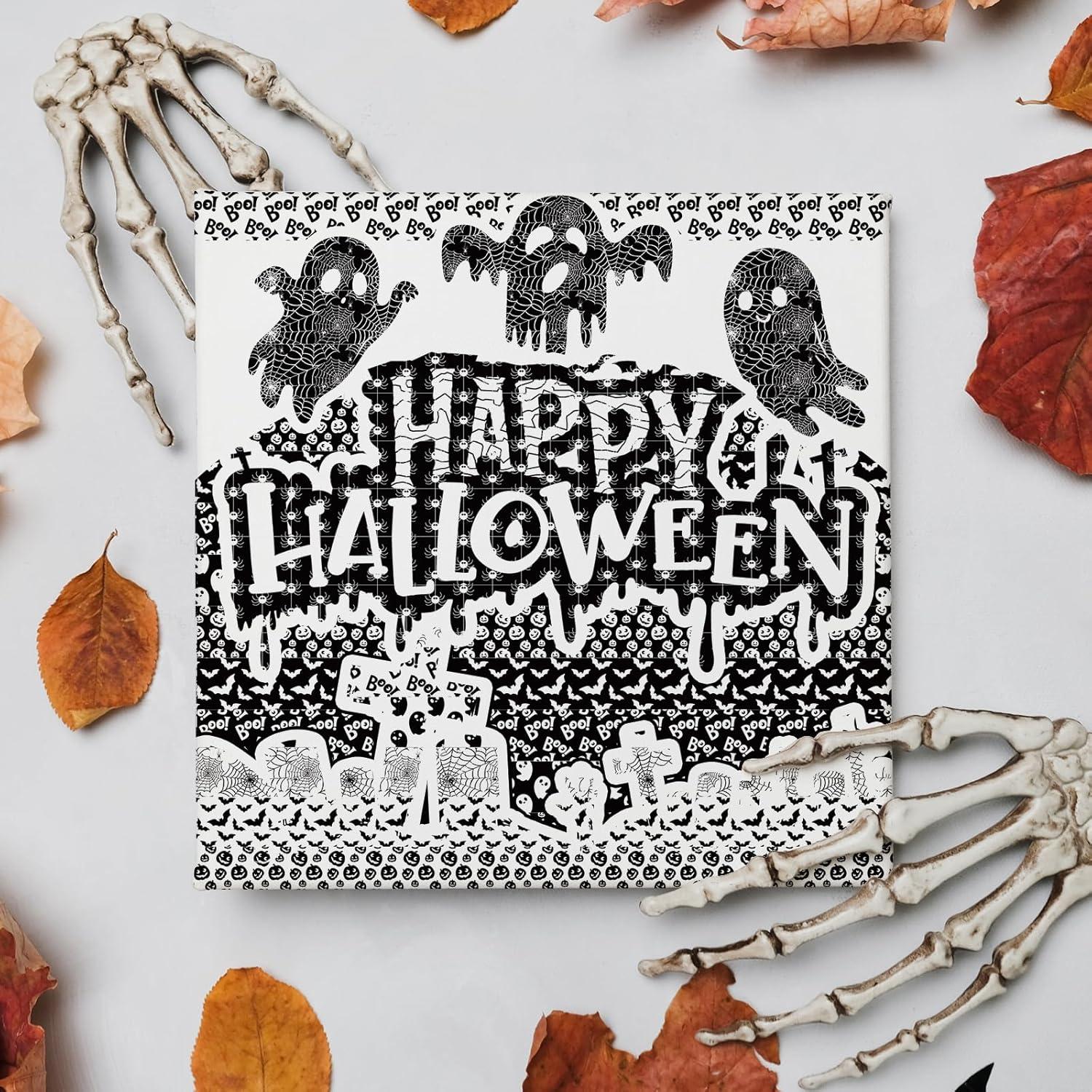 imageWhaline 12 Rolls Halloween Washi Tapes Black White Ghost Bat Spider Web Pumpkin Washi Masking Tape 15mm Wide Decorative Halloween Tape Stickers for Scrapbook Gift Wrapping DIY Art Crafts 164FtBlack