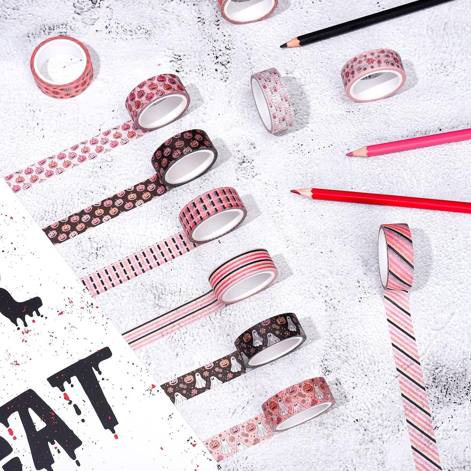 imageWhaline 12 Rolls Halloween Washi Tapes Black White Ghost Bat Spider Web Pumpkin Washi Masking Tape 15mm Wide Decorative Halloween Tape Stickers for Scrapbook Gift Wrapping DIY Art Crafts 164FtPink 1