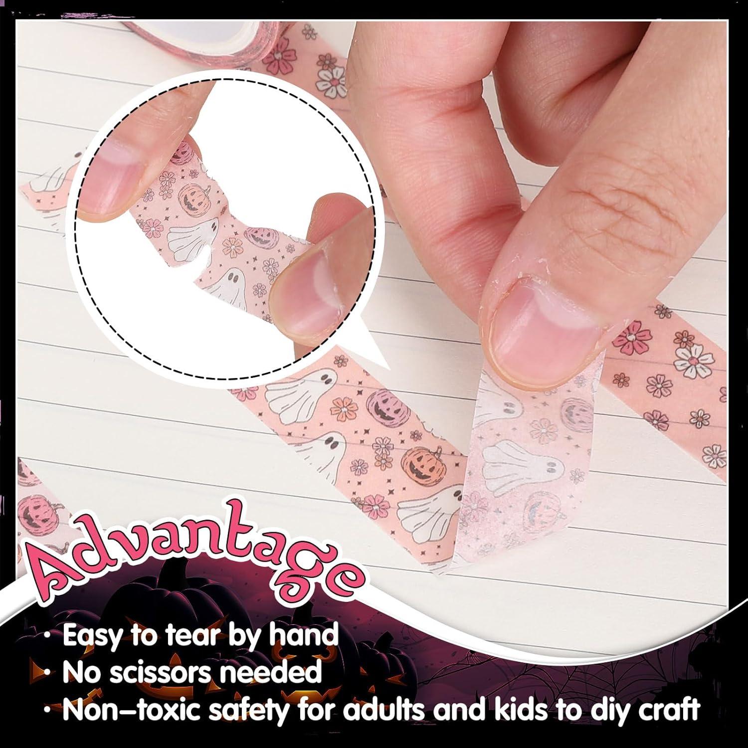 imageWhaline 12 Rolls Halloween Washi Tapes Black White Ghost Bat Spider Web Pumpkin Washi Masking Tape 15mm Wide Decorative Halloween Tape Stickers for Scrapbook Gift Wrapping DIY Art Crafts 164FtPink 1