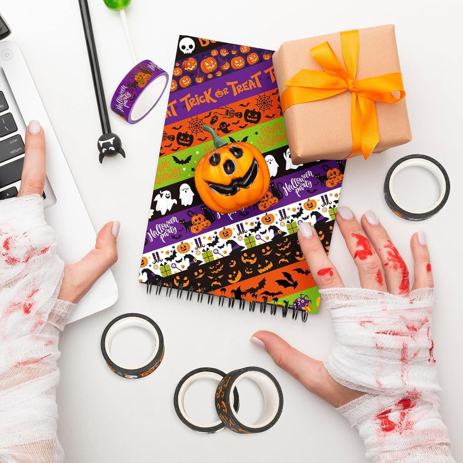 imageWhaline 12 Rolls Halloween Washi Tapes Black White Ghost Bat Spider Web Pumpkin Washi Masking Tape 15mm Wide Decorative Halloween Tape Stickers for Scrapbook Gift Wrapping DIY Art Crafts 164FtPurple