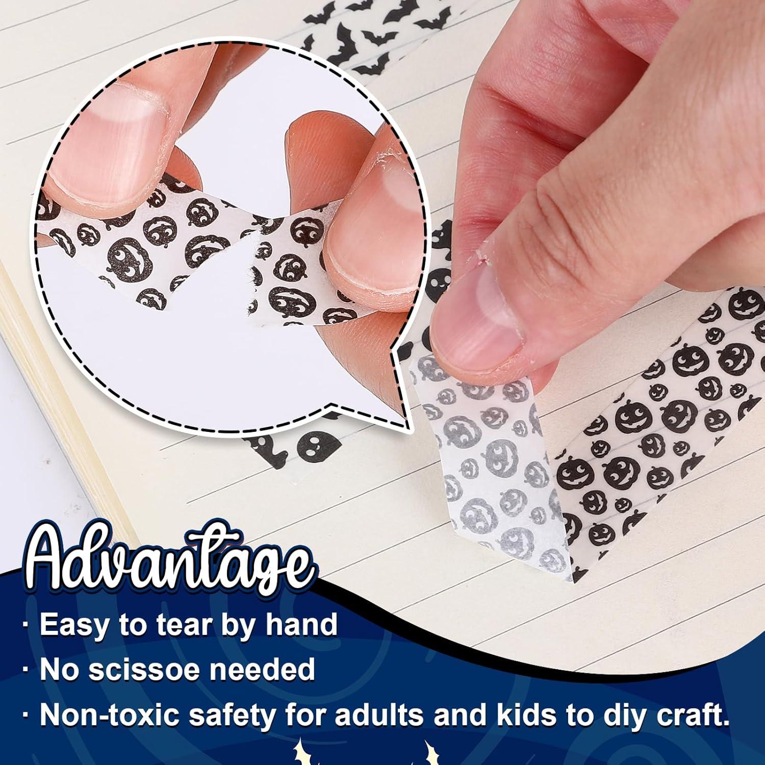 imageWhaline 12 Rolls Halloween Washi Tapes Black White Ghost Bat Spider Web Pumpkin Washi Masking Tape 15mm Wide Decorative Halloween Tape Stickers for Scrapbook Gift Wrapping DIY Art Crafts 164FtBlack