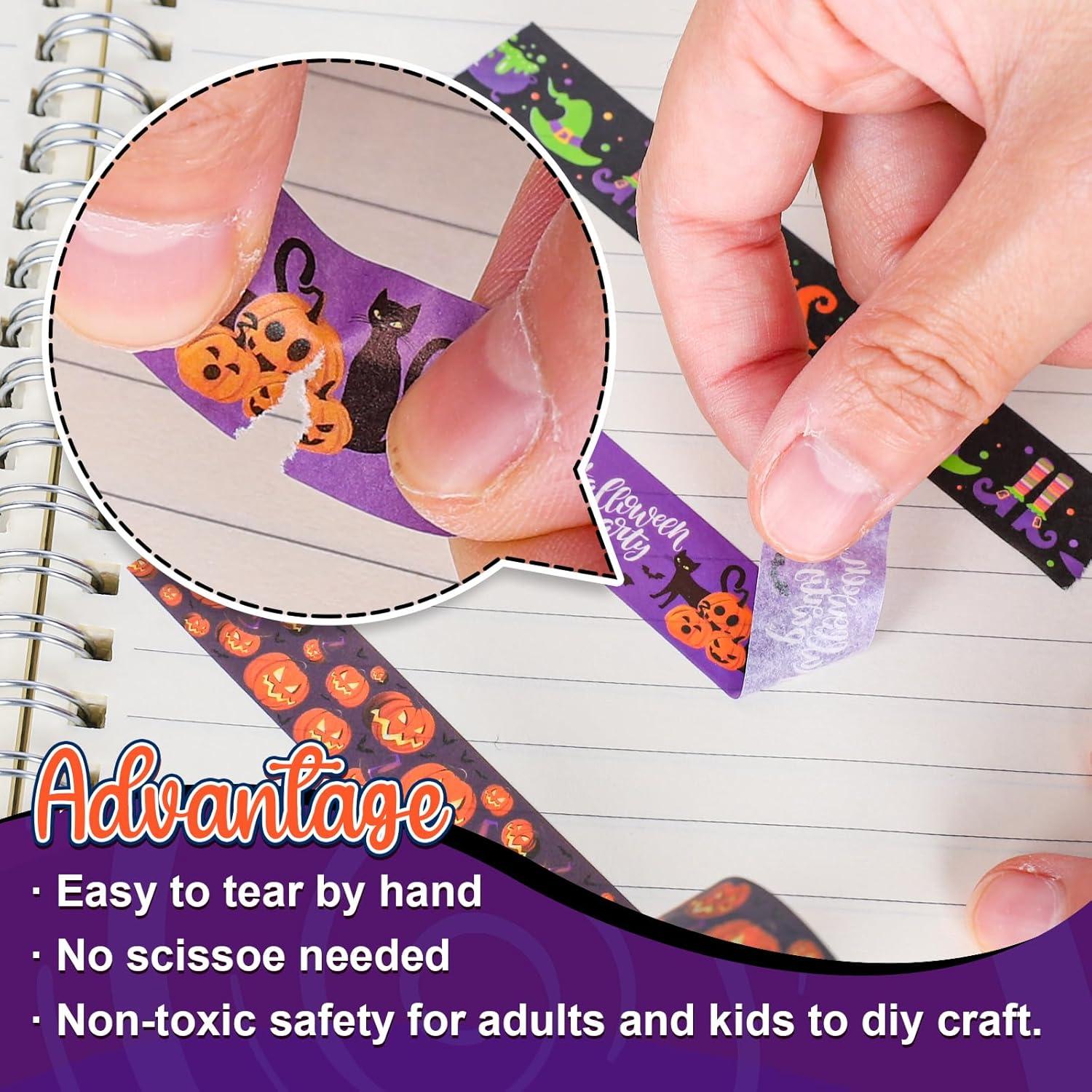 imageWhaline 12 Rolls Halloween Washi Tapes Black White Ghost Bat Spider Web Pumpkin Washi Masking Tape 15mm Wide Decorative Halloween Tape Stickers for Scrapbook Gift Wrapping DIY Art Crafts 164FtPurple