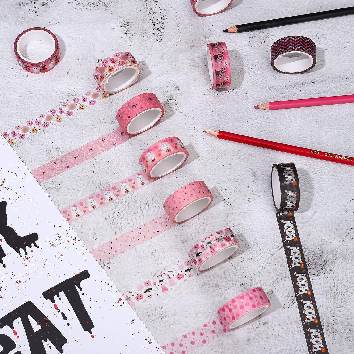 imageWhaline 12 Rolls Halloween Washi Tapes Black White Ghost Bat Spider Web Pumpkin Washi Masking Tape 15mm Wide Decorative Halloween Tape Stickers for Scrapbook Gift Wrapping DIY Art Crafts 164FtPink 2