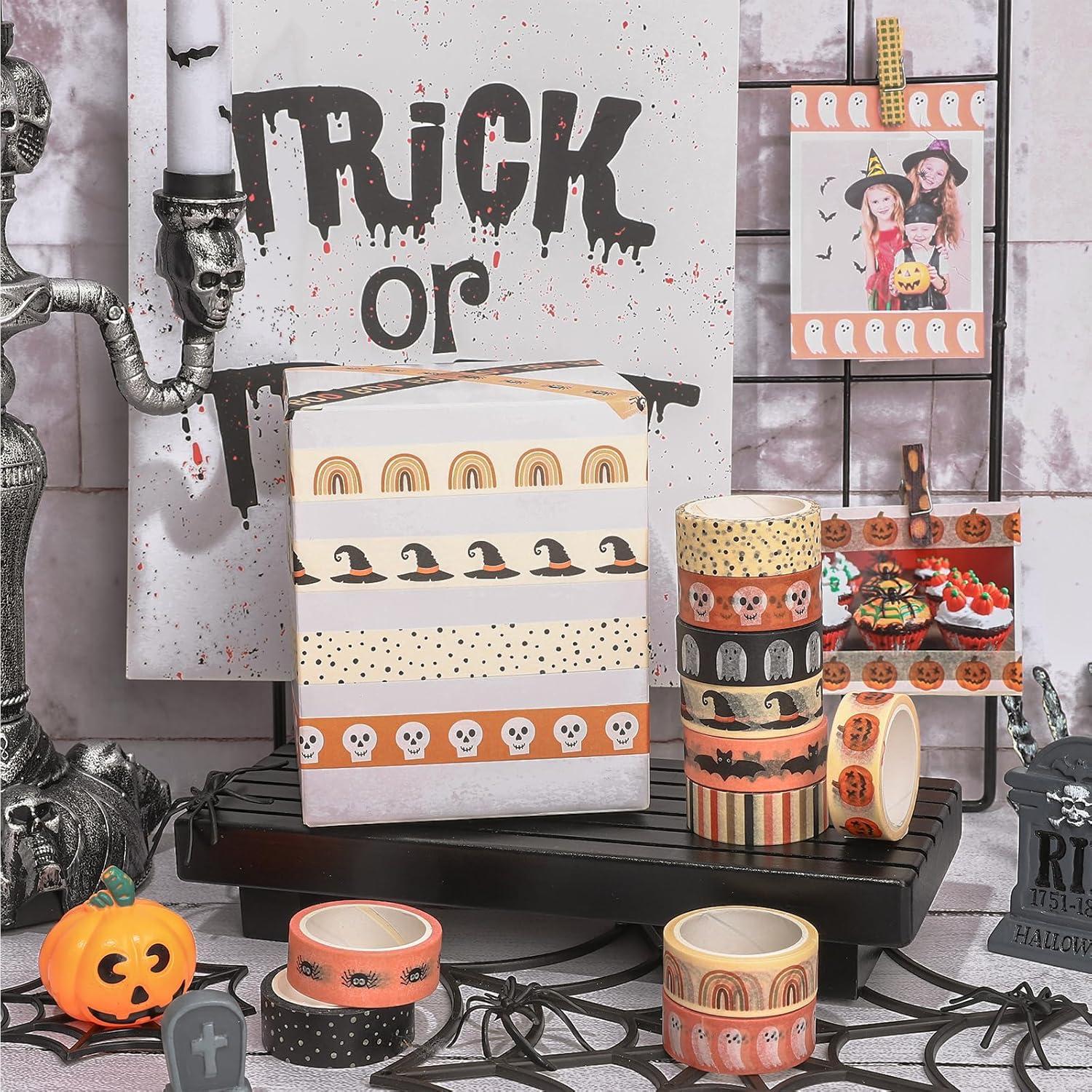 imageWhaline 12 Rolls Halloween Washi Tapes Black White Ghost Bat Spider Web Pumpkin Washi Masking Tape 15mm Wide Decorative Halloween Tape Stickers for Scrapbook Gift Wrapping DIY Art Crafts 164FtBoho