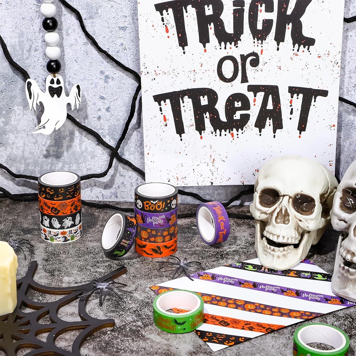 imageWhaline 12 Rolls Halloween Washi Tapes Black White Ghost Bat Spider Web Pumpkin Washi Masking Tape 15mm Wide Decorative Halloween Tape Stickers for Scrapbook Gift Wrapping DIY Art Crafts 164FtPurple