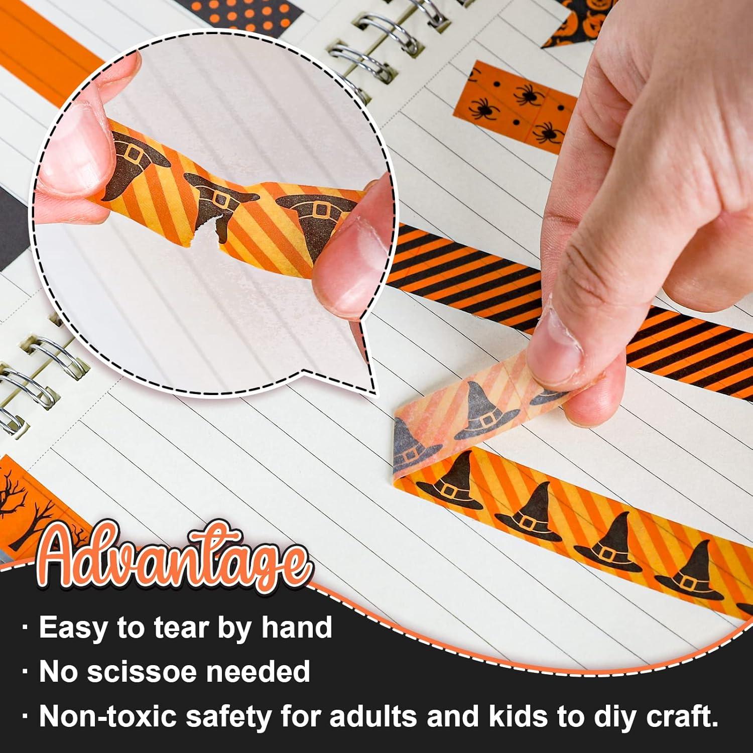 imageWhaline 12 Rolls Halloween Washi Tapes Black White Ghost Bat Spider Web Pumpkin Washi Masking Tape 15mm Wide Decorative Halloween Tape Stickers for Scrapbook Gift Wrapping DIY Art Crafts 164FtOrange