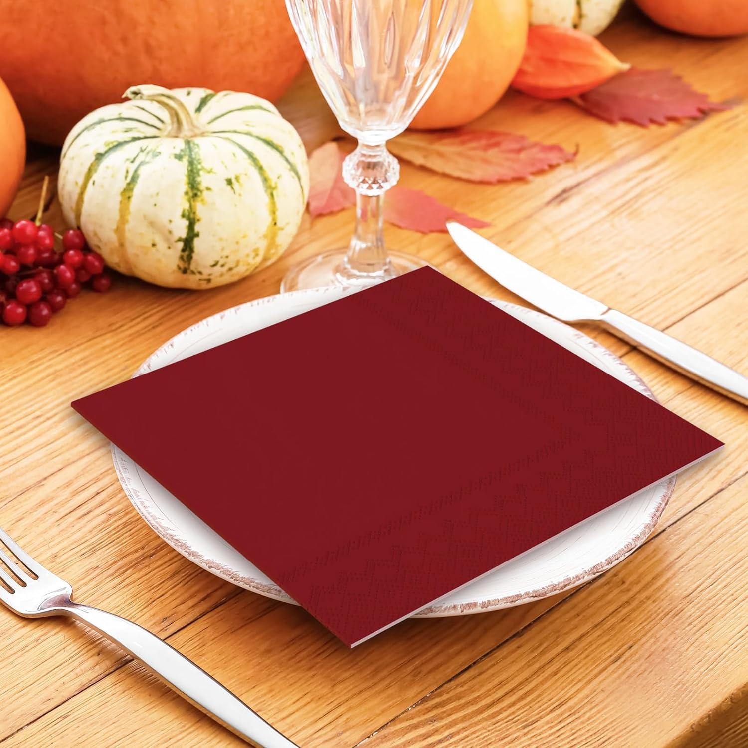 imageWhaline 120Pcs Fall Cocktail Napkins 6 Autumn Color Disposable Napkins Multicolor Paper Beverage Napkins for Fall Harvest Thanksgiving Party SuppliesBrown Orange