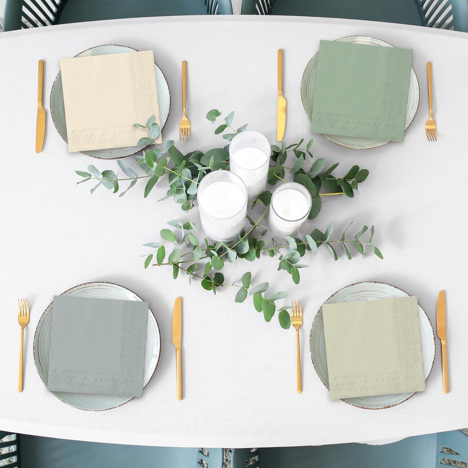 imageWhaline 120Pcs Fall Cocktail Napkins 6 Autumn Color Disposable Napkins Multicolor Paper Beverage Napkins for Fall Harvest Thanksgiving Party SuppliesBlue Green