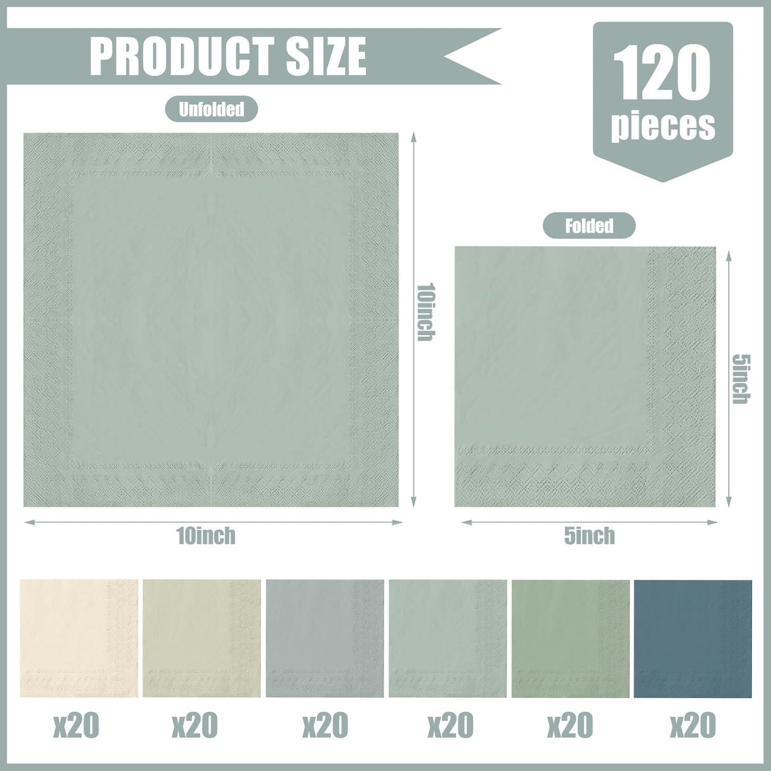 imageWhaline 120Pcs Fall Cocktail Napkins 6 Autumn Color Disposable Napkins Multicolor Paper Beverage Napkins for Fall Harvest Thanksgiving Party SuppliesBlue Green