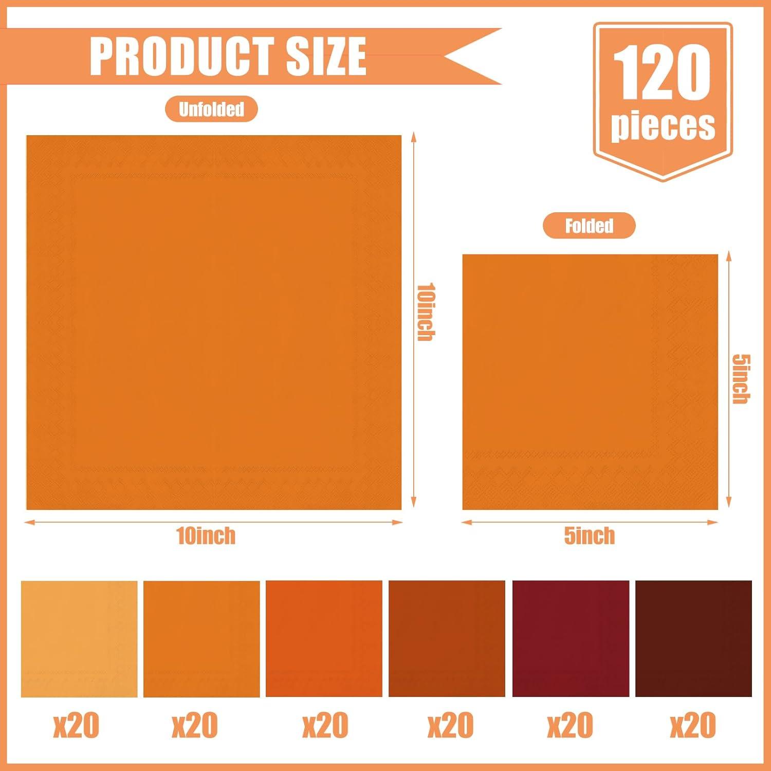 imageWhaline 120Pcs Fall Cocktail Napkins 6 Autumn Color Disposable Napkins Multicolor Paper Beverage Napkins for Fall Harvest Thanksgiving Party SuppliesBrown Orange