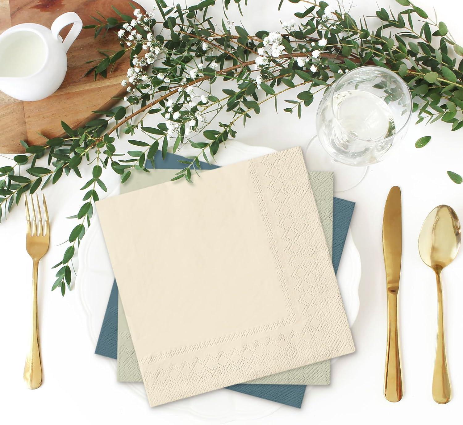 imageWhaline 120Pcs Fall Cocktail Napkins 6 Autumn Color Disposable Napkins Multicolor Paper Beverage Napkins for Fall Harvest Thanksgiving Party SuppliesBlue Green