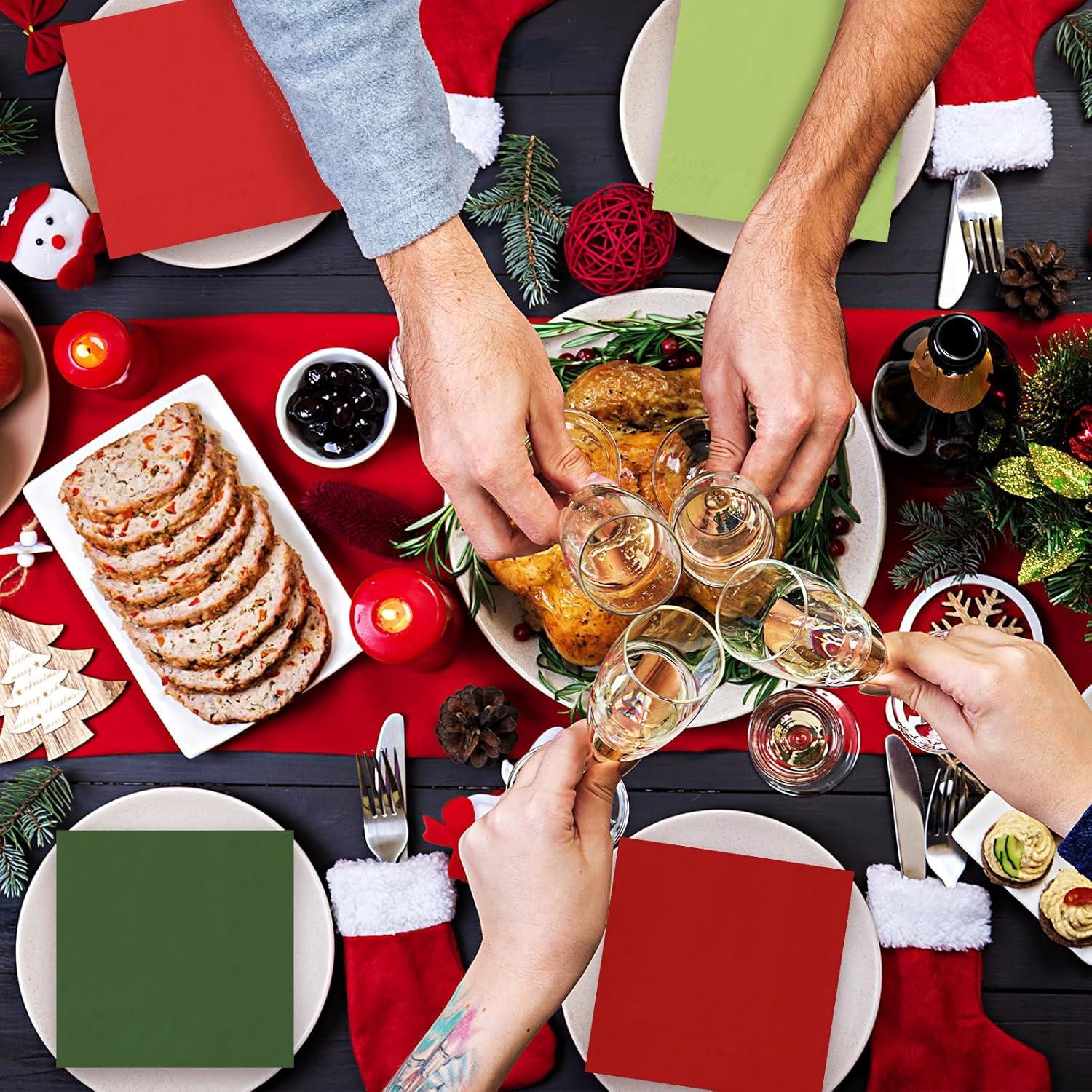 imageWhaline 120Pcs Fall Cocktail Napkins 6 Autumn Color Disposable Napkins Multicolor Paper Beverage Napkins for Fall Harvest Thanksgiving Party SuppliesChristmas Color