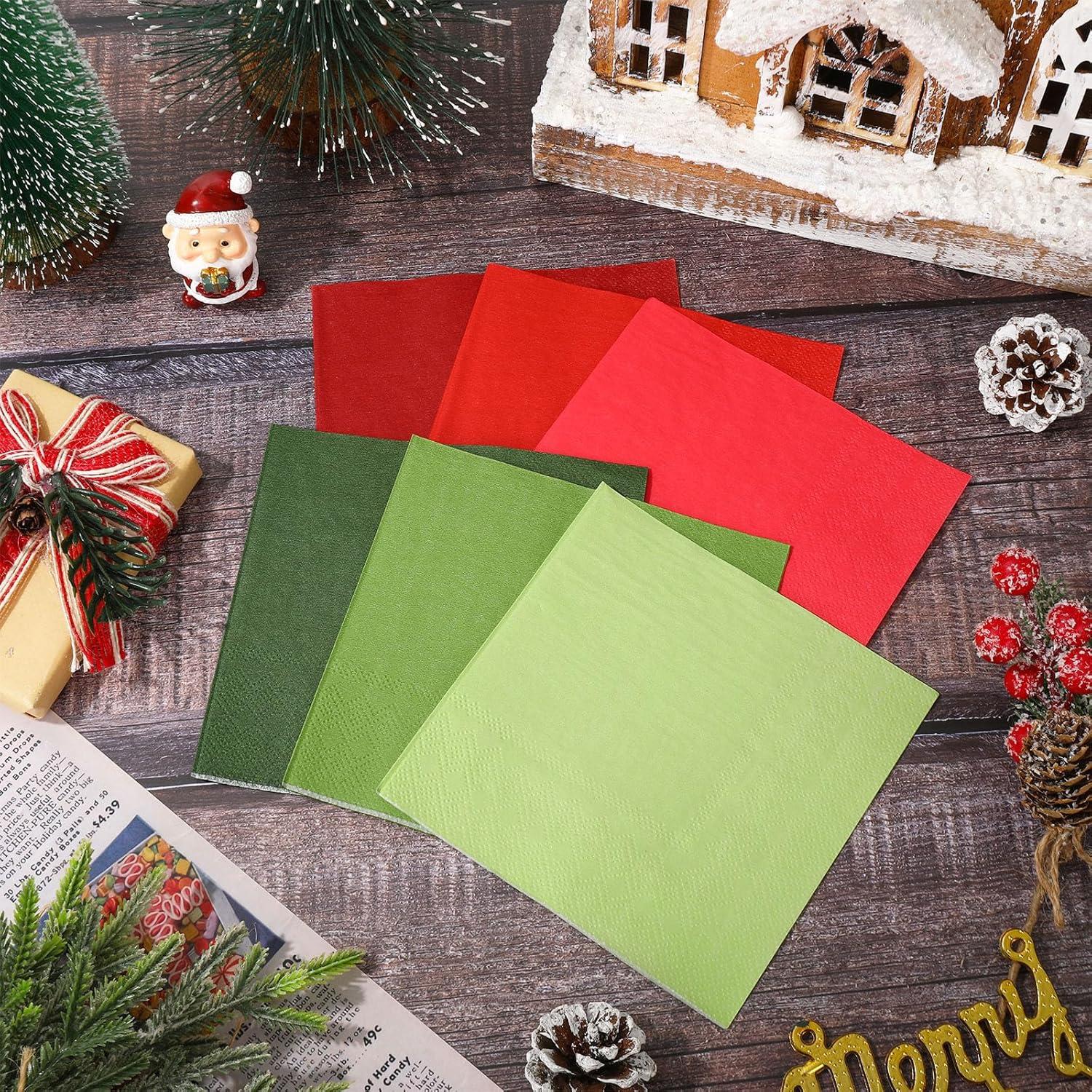 imageWhaline 120Pcs Fall Cocktail Napkins 6 Autumn Color Disposable Napkins Multicolor Paper Beverage Napkins for Fall Harvest Thanksgiving Party SuppliesChristmas Color