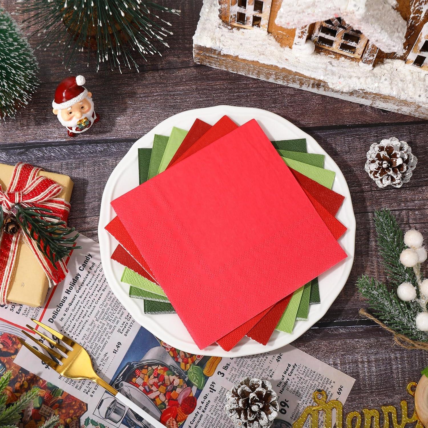 imageWhaline 120Pcs Fall Cocktail Napkins 6 Autumn Color Disposable Napkins Multicolor Paper Beverage Napkins for Fall Harvest Thanksgiving Party SuppliesChristmas Color