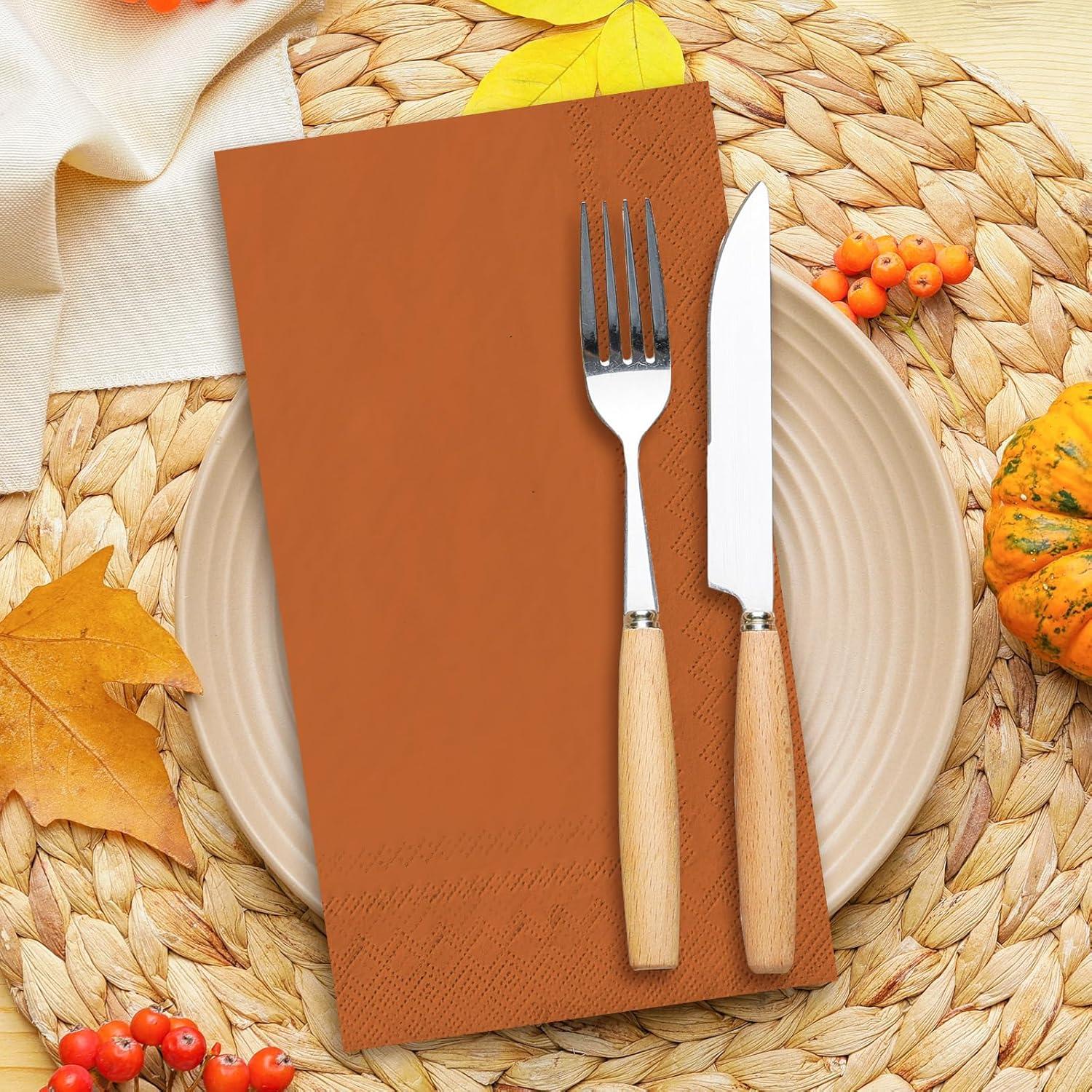 imageWhaline 120Pcs Fall Cocktail Napkins 6 Autumn Color Disposable Napkins Multicolor Paper Beverage Napkins for Fall Harvest Thanksgiving Party SuppliesFall Color