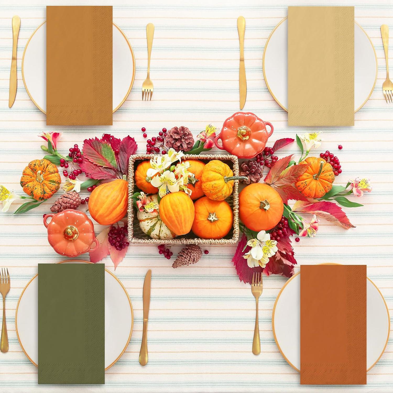 imageWhaline 120Pcs Fall Cocktail Napkins 6 Autumn Color Disposable Napkins Multicolor Paper Beverage Napkins for Fall Harvest Thanksgiving Party SuppliesFall Color