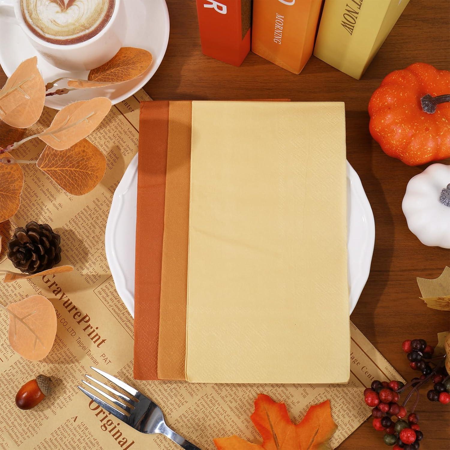 imageWhaline 120Pcs Fall Cocktail Napkins 6 Autumn Color Disposable Napkins Multicolor Paper Beverage Napkins for Fall Harvest Thanksgiving Party SuppliesFall Color