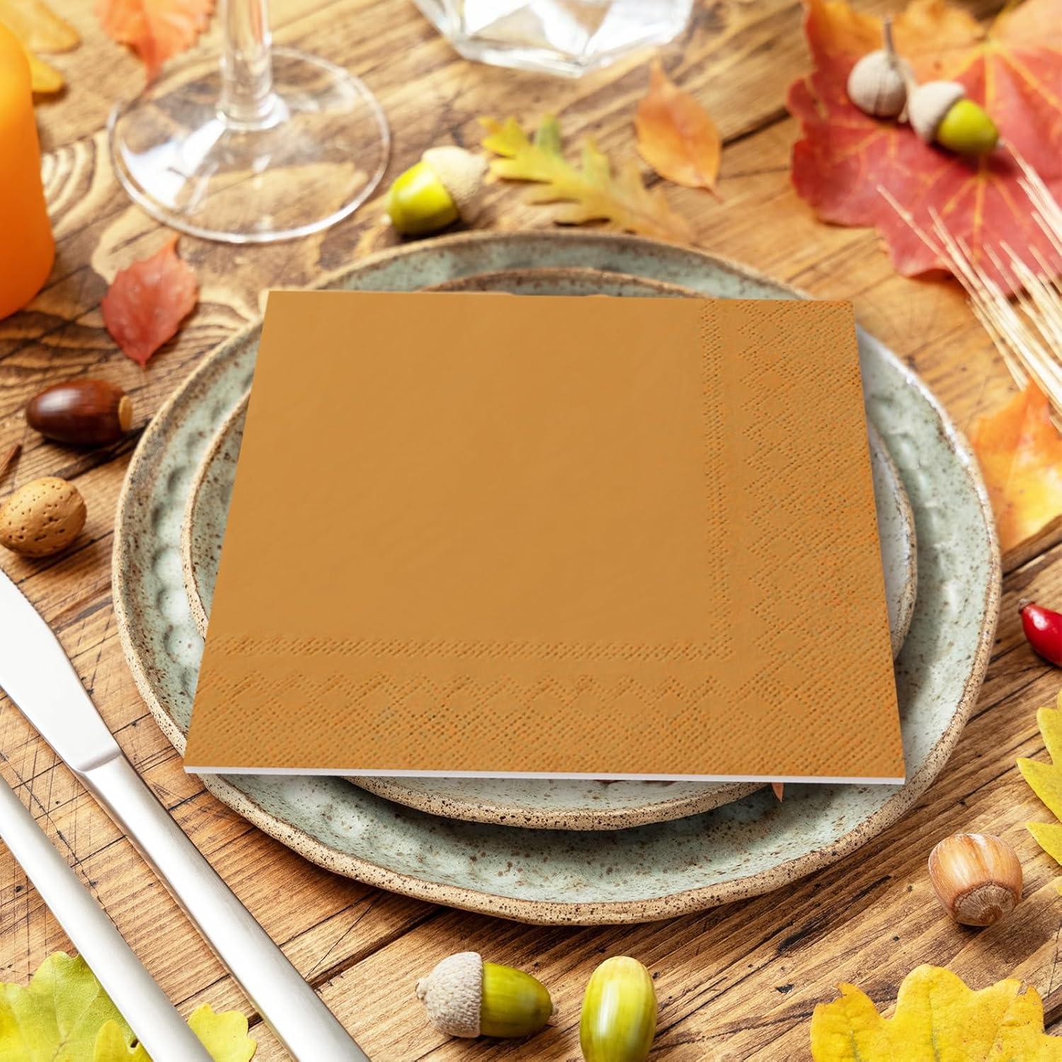 imageWhaline 120Pcs Fall Cocktail Napkins 6 Autumn Color Disposable Napkins Multicolor Paper Beverage Napkins for Fall Harvest Thanksgiving Party SuppliesFall Color
