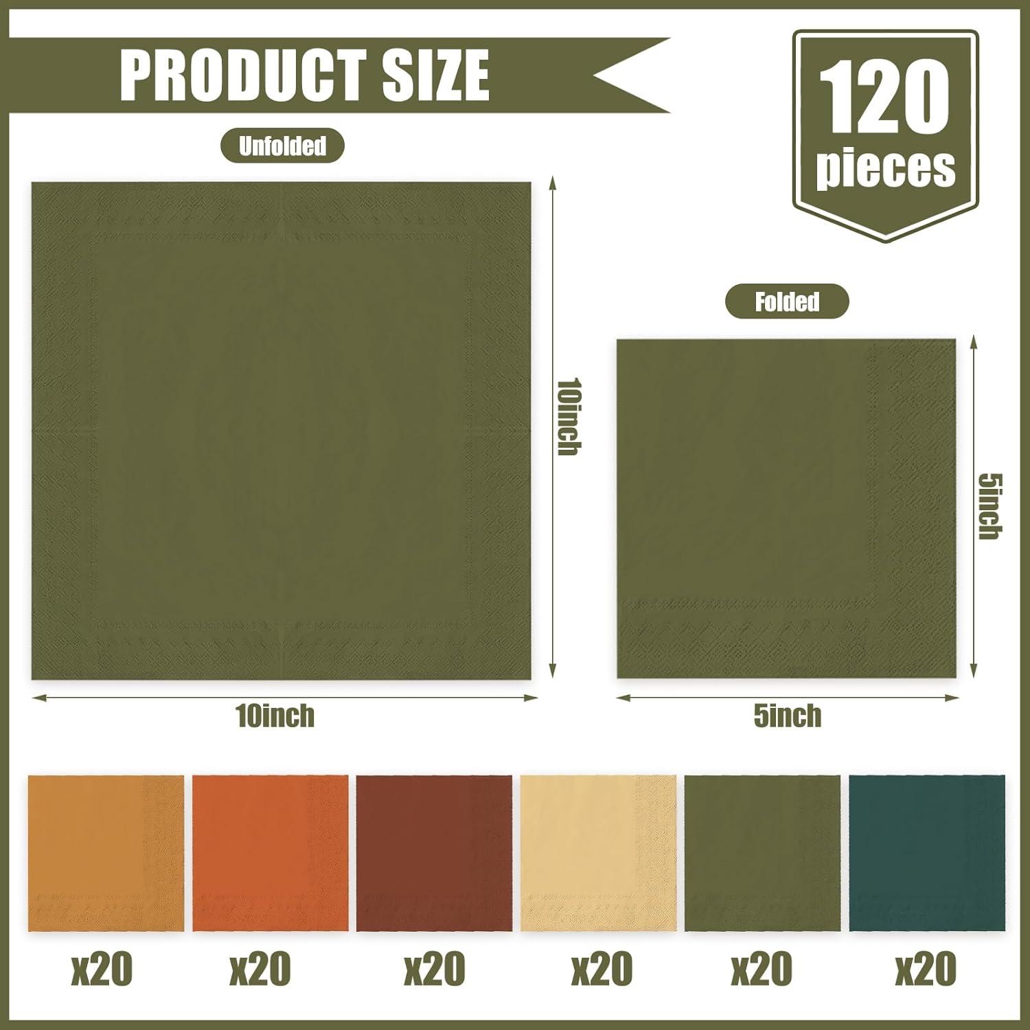 imageWhaline 120Pcs Fall Cocktail Napkins 6 Autumn Color Disposable Napkins Multicolor Paper Beverage Napkins for Fall Harvest Thanksgiving Party SuppliesFall Color