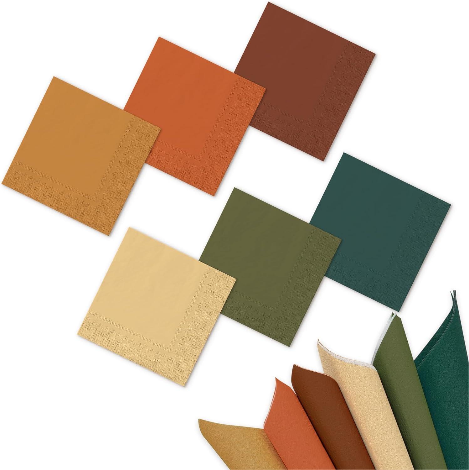 imageWhaline 120Pcs Fall Cocktail Napkins 6 Autumn Color Disposable Napkins Multicolor Paper Beverage Napkins for Fall Harvest Thanksgiving Party SuppliesFall Color