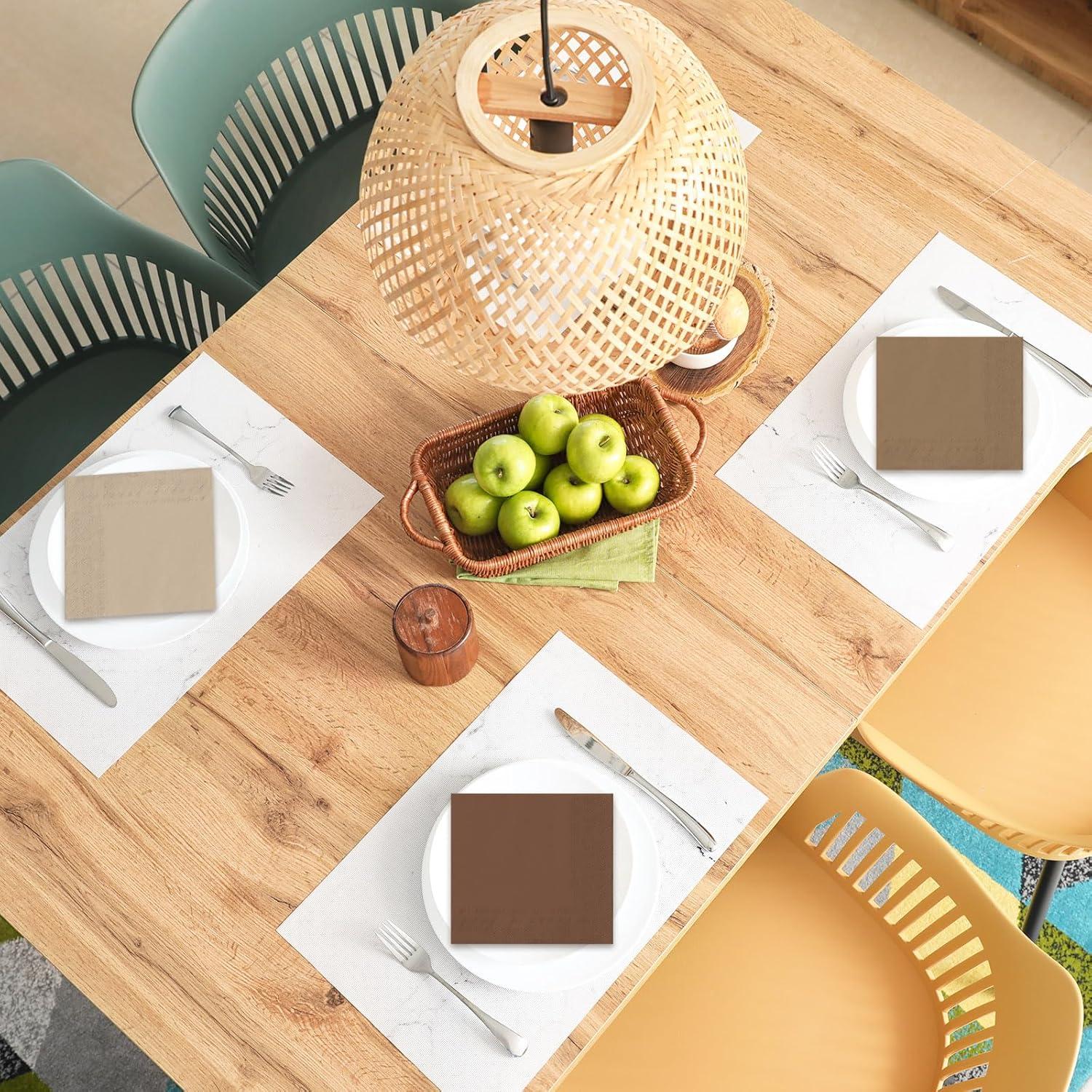 imageWhaline 120Pcs Fall Cocktail Napkins 6 Autumn Color Disposable Napkins Multicolor Paper Beverage Napkins for Fall Harvest Thanksgiving Party SuppliesGradient Brown