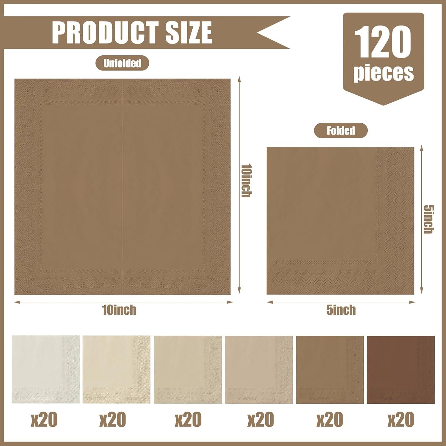 imageWhaline 120Pcs Fall Cocktail Napkins 6 Autumn Color Disposable Napkins Multicolor Paper Beverage Napkins for Fall Harvest Thanksgiving Party SuppliesGradient Brown