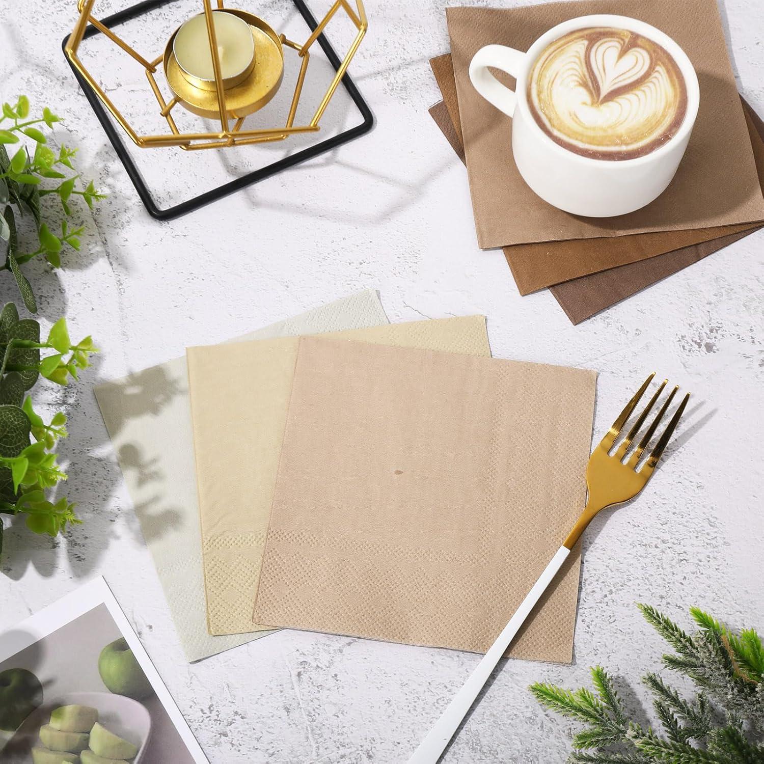 imageWhaline 120Pcs Fall Cocktail Napkins 6 Autumn Color Disposable Napkins Multicolor Paper Beverage Napkins for Fall Harvest Thanksgiving Party SuppliesGradient Brown