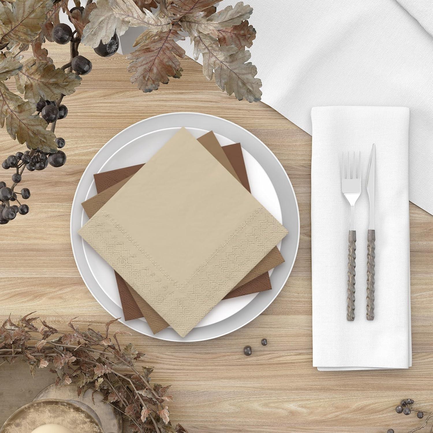 imageWhaline 120Pcs Fall Cocktail Napkins 6 Autumn Color Disposable Napkins Multicolor Paper Beverage Napkins for Fall Harvest Thanksgiving Party SuppliesGradient Brown