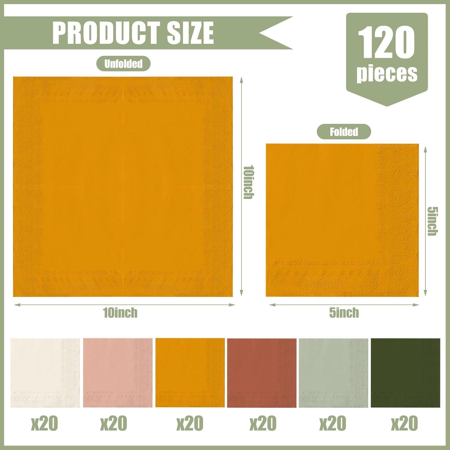 imageWhaline 120Pcs Fall Cocktail Napkins 6 Autumn Color Disposable Napkins Multicolor Paper Beverage Napkins for Fall Harvest Thanksgiving Party SuppliesModern Boho