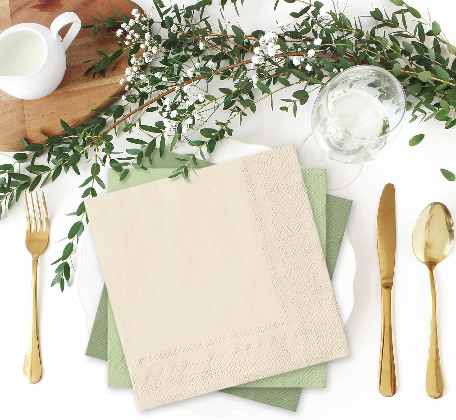 imageWhaline 120Pcs Fall Cocktail Napkins 6 Autumn Color Disposable Napkins Multicolor Paper Beverage Napkins for Fall Harvest Thanksgiving Party SuppliesNude Sage Green