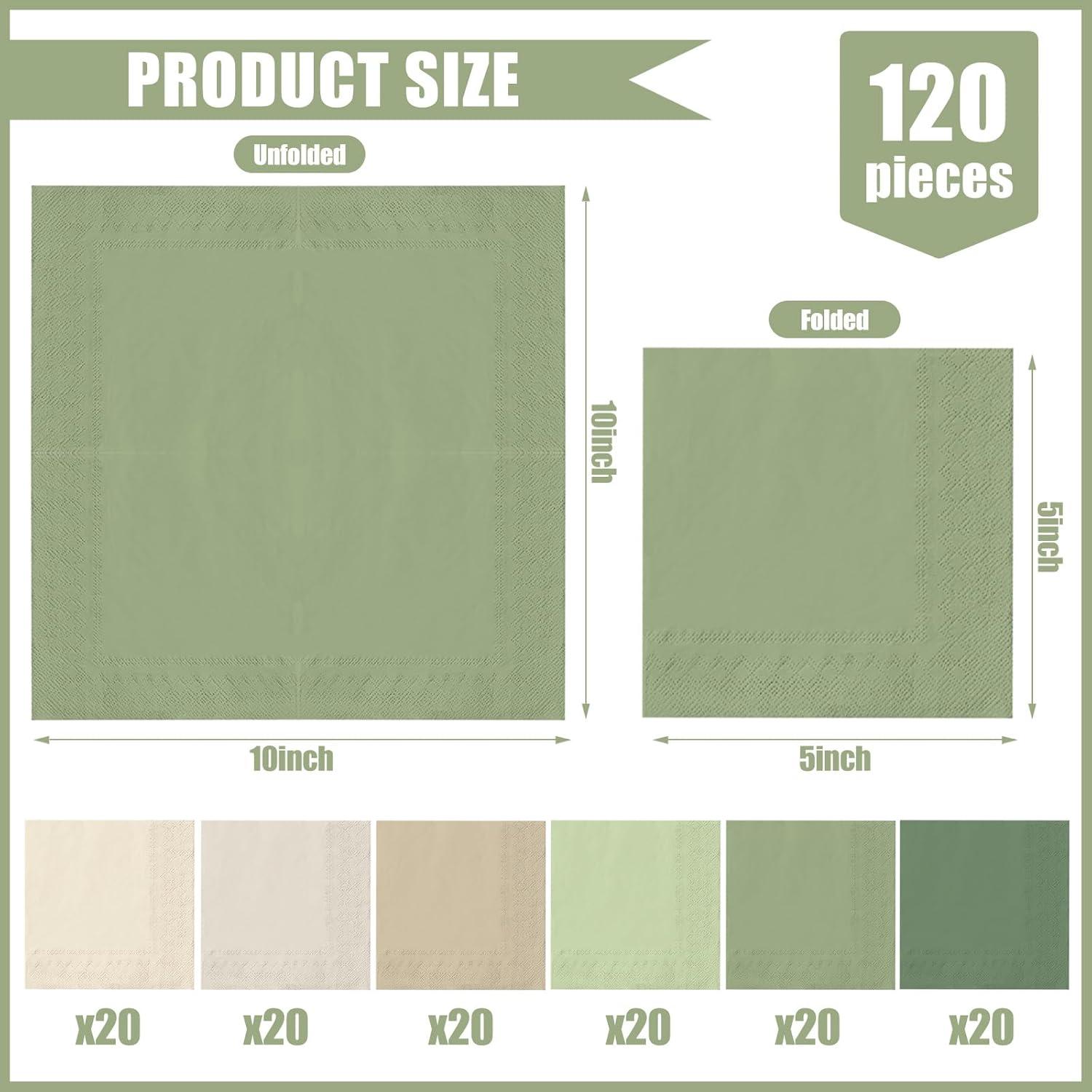 imageWhaline 120Pcs Fall Cocktail Napkins 6 Autumn Color Disposable Napkins Multicolor Paper Beverage Napkins for Fall Harvest Thanksgiving Party SuppliesNude Sage Green